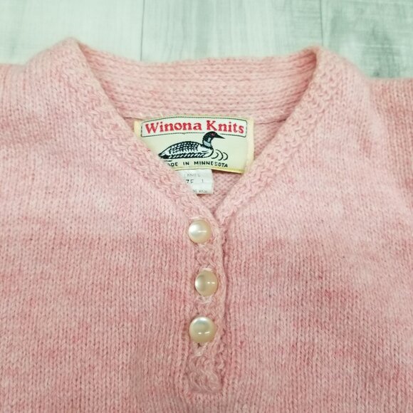 ✅VTG Winona Knits Wool Blend Sweater Woman’s LARGE Pink W/Pearl Like Buttons USA - Picture 4 of 10